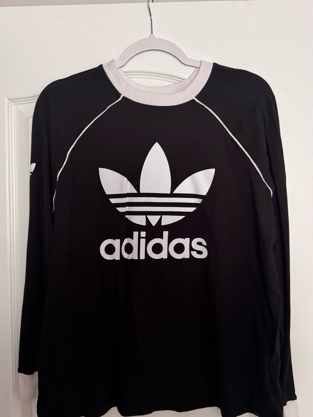 adidas Black Long-Sleeve Tee with White Trefoil Logo